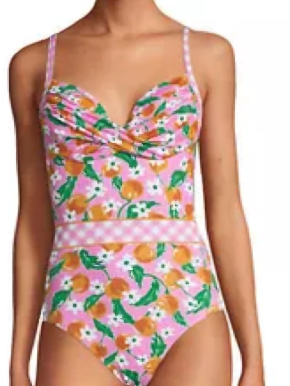 NWT Draper James Lands En Orange Blossom Gingham One Piece Swimsuit Size 12.